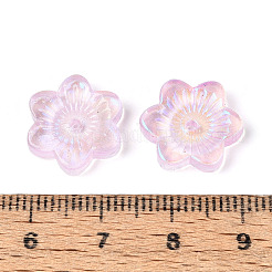 透明ガラスビーズ  ABカラーメッキ  花  ピンク  15x13.5x3.5mm  穴：1mm&nbsp;GGLA-S046-03A
