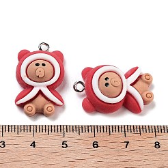 クリスマステーマの不透明樹脂ペンダント  クリスマスチャーム  クマ  26x16x8.5mm  穴：2mm&nbsp;RESI-N039-113