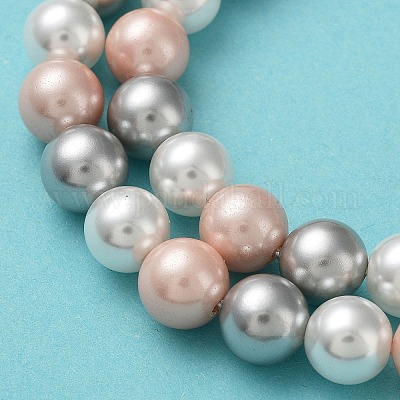 シェルパールビーズ連売り  グレードA  ラウンド  ミックスカラー  8mm  穴：1mm  約48~50個/連  16インチ&nbsp;BSHE-L017-20-1