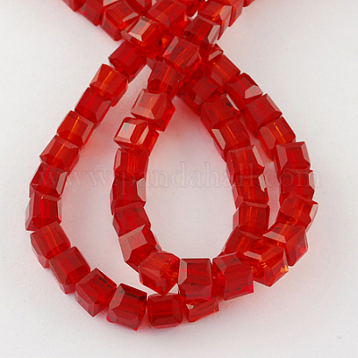 ガラスビーズ連売り  多面カット  キューブ  レッド  3~3.5x3~3.5x3~3.5mm  穴：1mm  95~98個/連  10.62~11.02インチ（27~28cm）&nbsp;GLAA-R041-3x3mm-03-1
