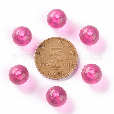 透明なアクリルビーズ  ラウンド  フクシア  10x9mm  穴：2mm  約940個/500g&nbsp;MACR-S370-A10mm-706-1