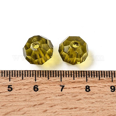 透明なアクリルビーズ  多面カットラウンド  オリーブドラブ  直径約12mm  穴：2mm  約568個/500g&nbsp;PL505Y-12-1