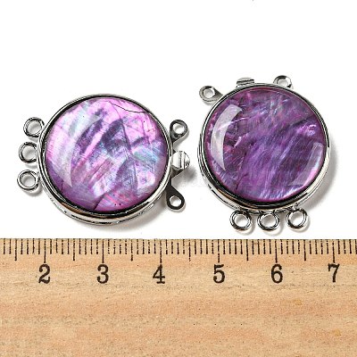 貝染め箱留め具  合金ループ付き  フラットラウンド  スミレ  29.5x23.5x6~6.5mm  穴：2mm&nbsp;G-C104-05B-P-1