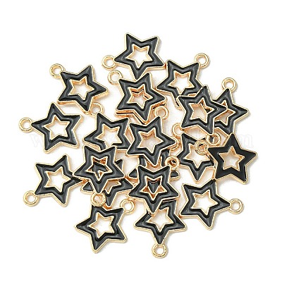 合金エナメルチャーム  スター  ライトゴールド  ブラック  16x14x2mm  穴：1.6mm  約20個/袋&nbsp;ENAM-YW0003-01B-1