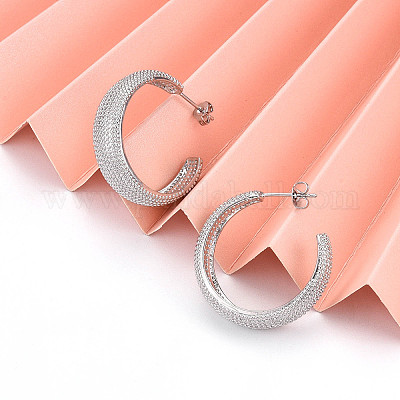 真鍮製スタンドピアス  アーチ  プラチナ  30.5x8.8x3mm  ピン：0.8mm&nbsp;KK-T074-46P-1