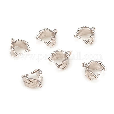 真鍮のアイスピックピンチベイル  葉  プラチナ  9x7x4.5mm  インナー：4x5mm  穴：1mm  ピン：0.9mm。&nbsp;KK-D160-34P-1