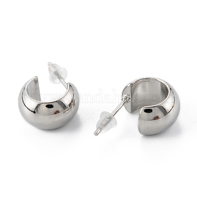 真鍮製スタンドピアス  長持ちメッキ  リング  プラチナメッキ  12.5x7.5mm  ピン：0.7mm&nbsp;ZIRC-P088-05P-1