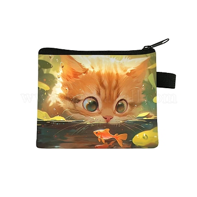 ポリエステル財布  長方形の猫柄の化粧ポーチ  ゴールド  11x13.5cm&nbsp;PW-WG0A67A-12-1