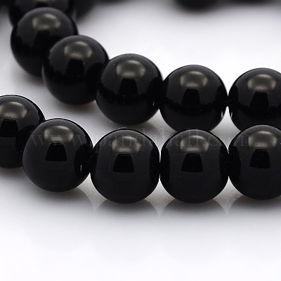 ラウンドガラスビーズ連売り  ブラック  10mm  穴：1mm  約40個/連  15.1インチ&nbsp;GLAA-A025-10mm-02-1