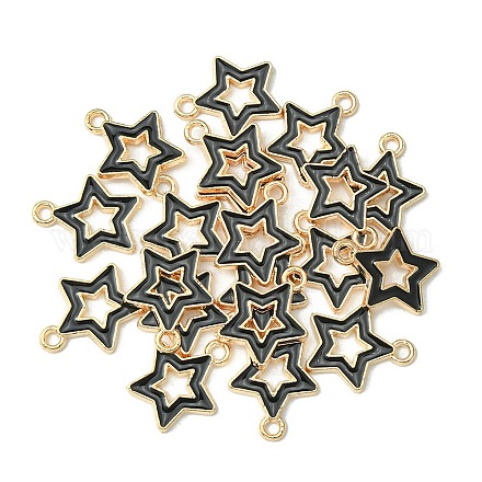 合金エナメルチャーム  スター  ライトゴールド  ブラック  16x14x2mm  穴：1.6mm  約20個/袋&nbsp;ENAM-YW0003-01B-1