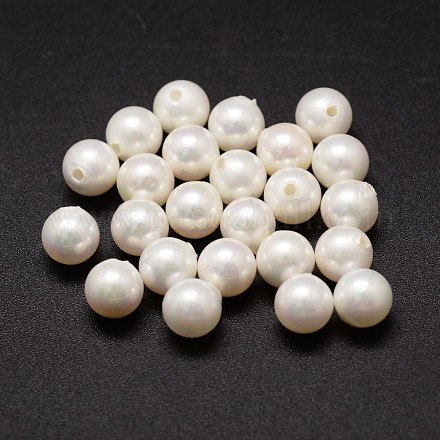 シェルパールビーズ  ラウンド  グレードA  片穴ビーズ  ホワイト  8mm  半分穴：1mm&nbsp;X-BSHE-L031-01-8mm-1