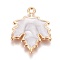 Autumn Theme Zinc Alloy Pendants, with Enamel, Maple Leaf, Light Gold, WhiteSmoke, 24x19x2mm, Hole: 1.6mm