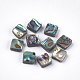 アワビ殻/パウア殻ビーズ  菱形  グリーン  10.5x10.5x3.5~4mm  穴：1mm&nbsp;X-SSHEL-T008-02-1
