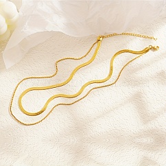 Minimalist double-layer stainless steel snake chain necklace for men and women 18K gold plated