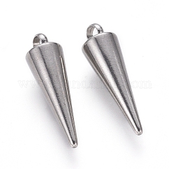 Tarnish Resistant 304 Stainless Steel Pendants, Spike/Cone, Stainless Steel Color, 18x5mm, Hole: 2mm