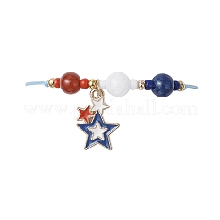 Independence Day Natural Carnelian & White Jade & Dyed Yellow Jade Gemstone Round Beads Braided Bracelets&nbsp;BJEW-MZ00178-03