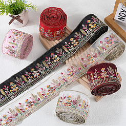 5ヤードのポリエステル刺繍フラワーリボン  衣装装飾用  ホワイト  2-1/2インチ（65mm）&nbsp;OCOR-CY0001-17B