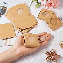 正方形のクラフト紙ジュエリー収納ボックス  ネックレス イヤリング ギフトケース 窓付き  ラウンド  6x6x1cm  窓：35mm&nbsp;CON-TAC0001-04C