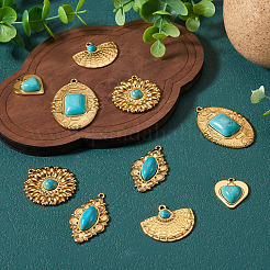 10Pcs 5 Styles Bohemian Style 304 Stainless Steel with Synthetic Turquoise Pendants&nbsp;STAS-TA0006-21