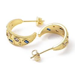 Colorful Cubic Zirconia Crescent Moon Stud Earrings&nbsp;EJEW-B027-17G
