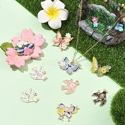9個9スタイルアロイエナメルペンダント  ゴールドカラー  ツバメと蝶のチャーム  ミックスカラー  22.5~27x28~35x1.5mm  穴：1.8~2.5mm  1個/スタイル&nbsp;FIND-YW0011-87