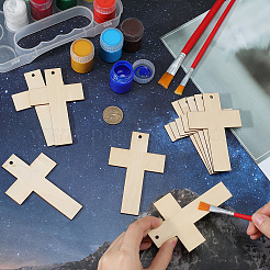 Wood Cross Pendant Decorations&nbsp;HJEW-WH20016-05