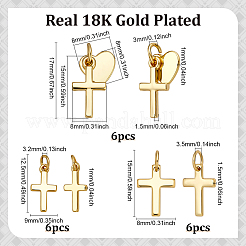 ラックメッキ真鍮チャーム  クロスチャーム  丸カン付き  18KGP本金メッキ  8~15x8~9x1~1.5mm  穴：3~3.5mm  6個/スタイル&nbsp;KK-ME0003-72