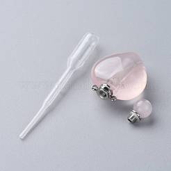 ナチュラルローズクォーツ開閉式香水瓶ペンダント  304ステンレススチール製の金具とプラスチック製のピペット付き  ハート  37.5~38x25~25.5x11~12mm  穴：1.6mm  1個/セット  容量：2.5ml（0.08液量オンス）&nbsp;G-K420-07