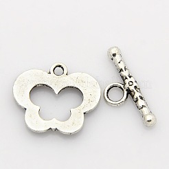 チベットスタイルの合金のバタフライマンテル  アンティークシルバー  蝶：19x17x2mm  穴：1mm  バー：20x8x3mm  穴：3mm&nbsp;PALLOY-J471-28AS