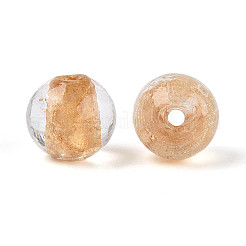 手作りの金箔ガラスビーズ  ラウンド  ナバホホワイト  10x9~10mm  穴：1.6~2mm&nbsp;LAMP-C004-03G