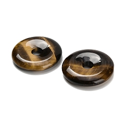 天然石タイガーアイペンダント  ドーナツ/円盤チャーム  グレードA  30x6mm  穴：6.5mm&nbsp;G-Z110-L02-30x6mm