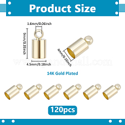 真鍮製コードエンドパーツ  エンドキャップ  コラム  14KGP本金メッキ  9x4.5mm  穴：1.6mm  内径：4mm  120個/セット&nbsp;FIND-PH0028-49B-G