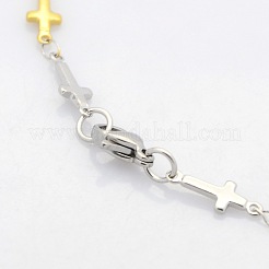 Two Tone Religious Catholic Jewelry 304 Stainless Steel Cross Link Chain Bracelets&nbsp;STAS-O036-09M