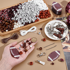 ラグビーキーホルダーのDIYキット  プラスチックビーズを含む  スエード調タッセルパーツ  ツイストチェーンと回転式ロブスタークロウ留め金付きの鉄製エンド  ポリエステルワックスコード  アクリルパーツ  ミックスカラー  7x7x7mm  穴：3.5mm&nbsp;DIY-NB0016-73