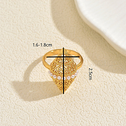 真鍮製、プラスチックパール付き、女性用指輪  菱形  ゴールドカラー  25mm  内径: 16mm~18mm&nbsp;ZR2109