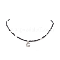 Clear Cubic Zirconia Moon Pendant Necklace with Natural Black Onyx Beaded Chains for Women&nbsp;NJEW-JN04271-01