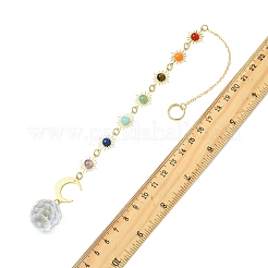 Chakra Natural Gemstone Beads & Brass Sun Moon Hanging Suncatchers&nbsp;HJEW-JM04995-01