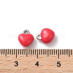 304ステンレススチールチャーム  エナメル  プラチナ  ハートチャーム  クリムゾン  9x7.5x4.5mm  穴：1.4mm&nbsp;STAS-L022-389P