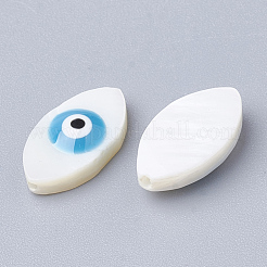 天然淡水シェルビーズ  ナザールボンジュウ付き馬の目  ドジャーブルー  15x8x4mm  穴：1mm&nbsp;X-SHEL-Q017-08A