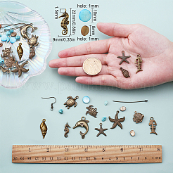 レトロな海をテーマにしたDIYイヤリング作りキット  合金と真鍮のペンダントを含む  天然淡水シェルビーズ  混合宝石ビーズ  真鍮のピアスフック  アンティークブロンズ&nbsp;DIY-SC0013-30