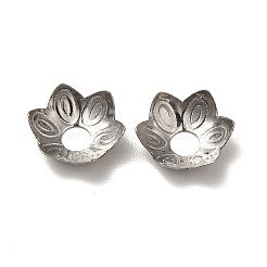 変色しない304ステンレススチールビーズキャップ  6花びら  花  ステンレス鋼色  8.5x8x3mm  穴：2.5mm&nbsp;STAS-D244-03P-A