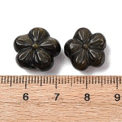 天然の金色の光沢のある黒曜石の彫刻ビーズ  花  14x15x7.5mm  穴：1mm&nbsp;G-A310-04B
