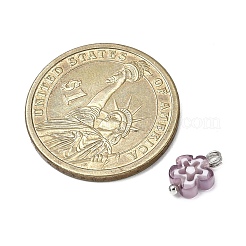 手作りのミッレフィオーリグラスチャーム  花  真鍮のループ付き  プラチナ  10~12x7~9x3~3.5mm  穴：1.8~2mm&nbsp;PALLOY-JF04572-02