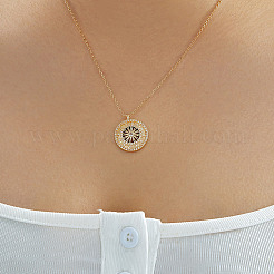 Elegant Wheel Shaped Brass Micro Pave Clear Cubic Zirconia Pendant Necklaces for Women&nbsp;GZ1520-1