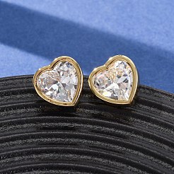 Brass Cubic Zirconia Stud Earrings for Women&nbsp;EJEW-F418-09G