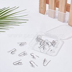 真鍮キュービックジルコニアピアスフック20個  耳ワイヤー  垂直ループ付き  プラチナ  22~29x13~17mm  穴：2mm  18ゲージ  ピン：1mm  20個/セット&nbsp;KK-ME0002-60