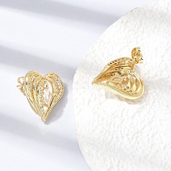 Brass Micro Pave Clear Cubic Zirconia Stud Earrings&nbsp;KK-CBA5B62-04G