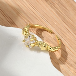 Brass Micro Pave Cubic Zirconia Cuff Open Rings&nbsp;RJEW-C163-20G