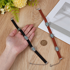 2Pcs 2 Colors Alloy Pave Synthetic Turquoise Oval Imitation Leather Choker Necklaces for Women&nbsp;NJEW-CY0001-06