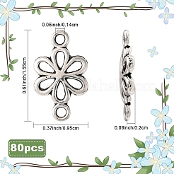 チベットスタイルの合金コネクターチャーム80個。  中空の花のリンク  アンティークシルバー  15.5x9.5x2mm  穴：1.4mm&nbsp;FIND-YW0008-29